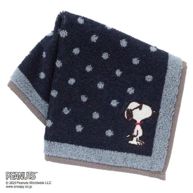 PEANUTS  タオルハンカチ  ドット  ジョー・クール刺繍/NV